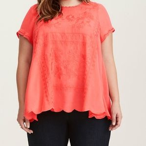 Torrid Plus Size Embroidered Coral Blouse